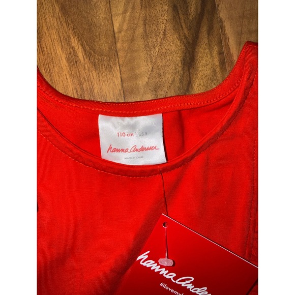 Hanna Andersson Red Ruffle Cap Sleeve Cotton Blend Dress Kids Size 5 110cm NEW - Picture 3 of 7